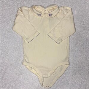 Vintage Gymboree Cream embroidered purple flower long sleeve bodysuit 12/18m